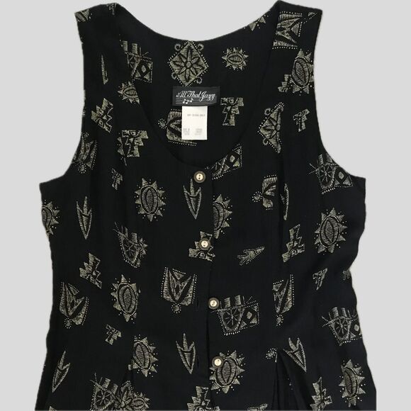 Vintage 90s All That Jazz Black Sleeveless Geometric Print Wide Leg Jumpsuit M/L - Picture 2 of 8